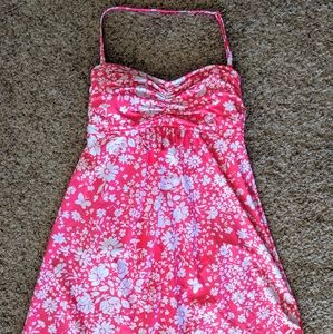 Vintage Fitted Pink Swimdress Hibiscus Floral Sexy